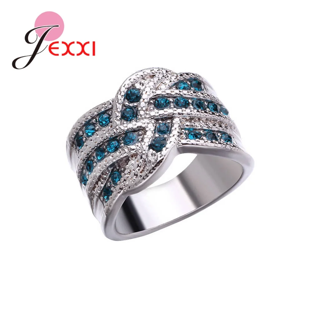 Многослойные кольца из голубого камня для женщин, высококачественные кольца из стерлингового серебра 925 пробы с кубическим цирконием, модн...
