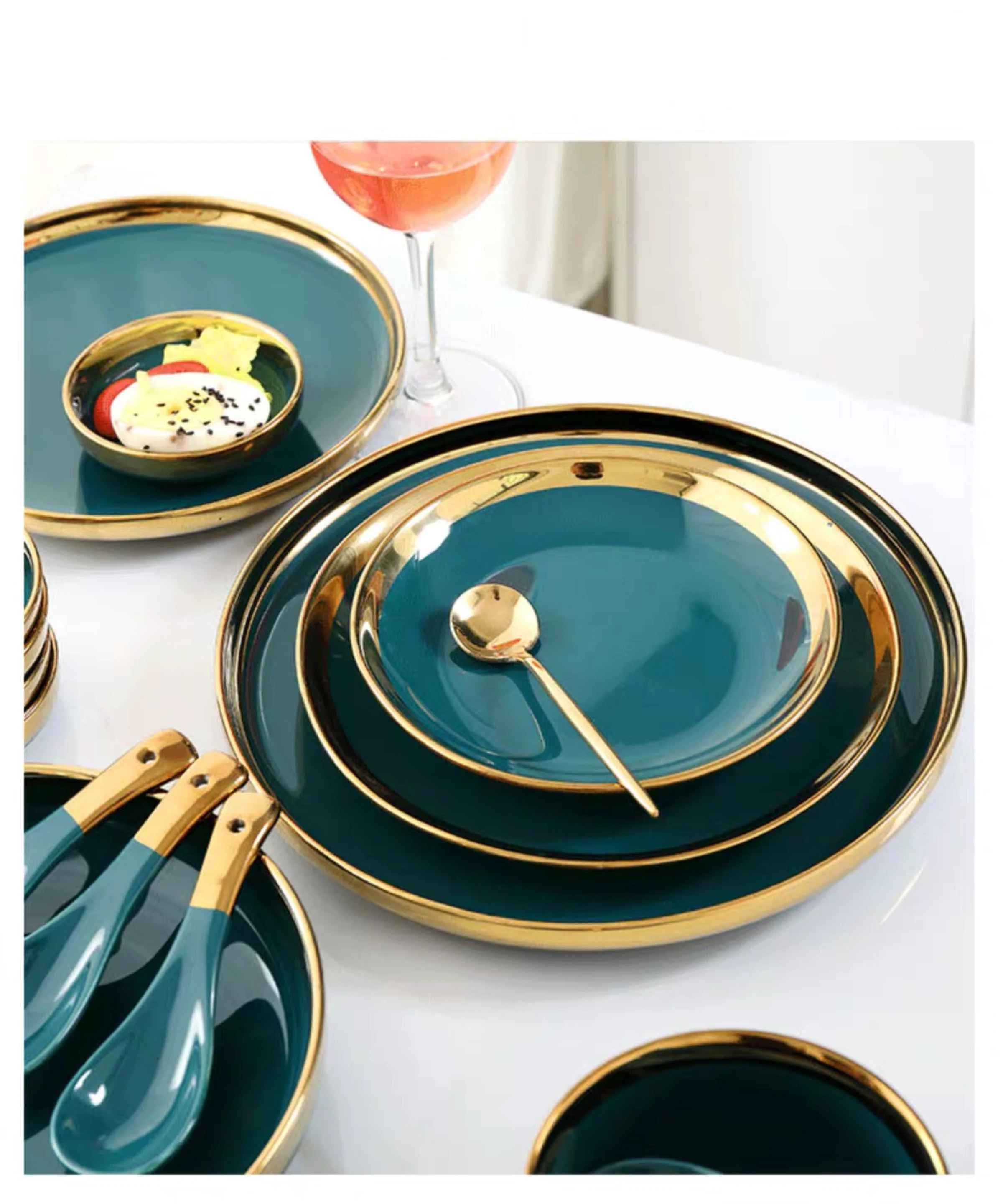 Роскошный Европейский набор керамических тарелок блюдце со вкусом золота блюдо