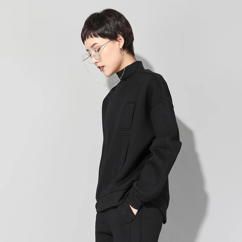 Женская водолазка с длинным рукавом черная Свободная Повседневная футболка