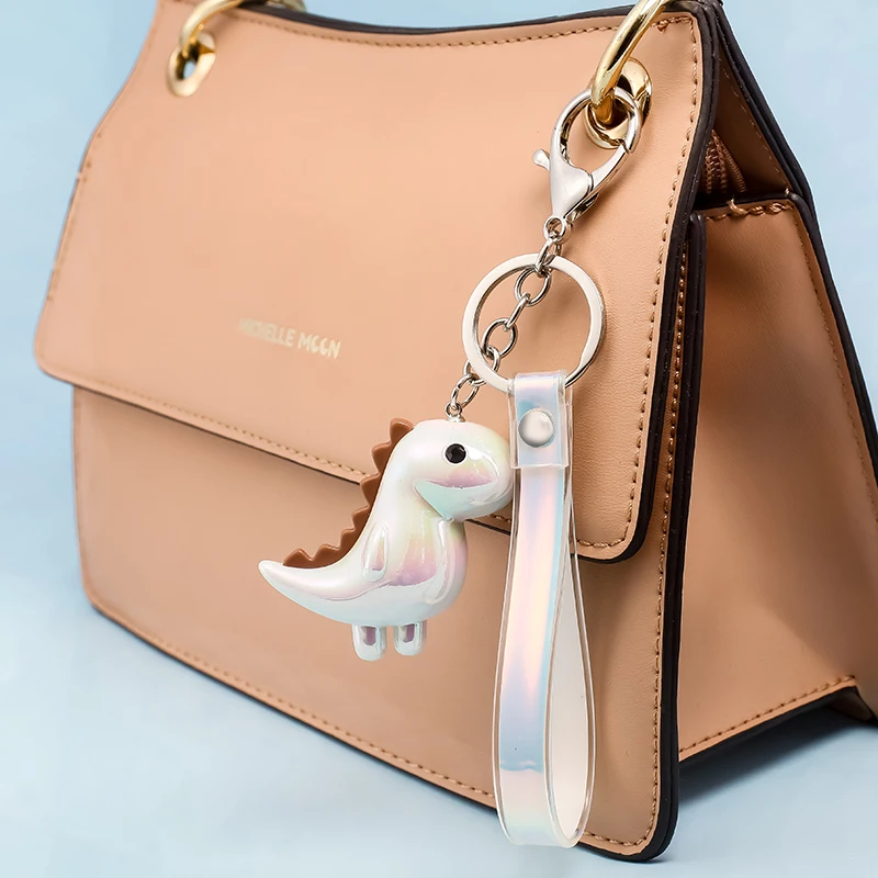 

Cute Cartoon Dinosaur Doll Keychain Acrylic Animal Colorful leather rope Charm Key Chains Car Bag Pendant Keyring for Women Men