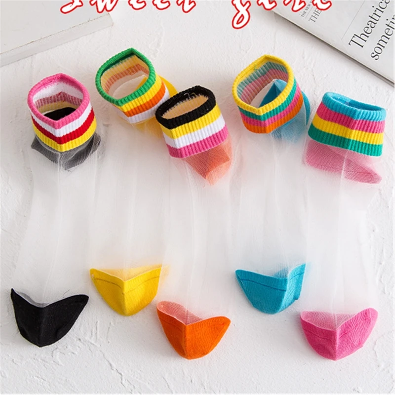 Модные прозрачные радужные короткие носки в стиле Ins женские летние тонкие до