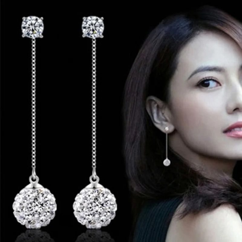 Роскошный яркий шарик серебряного цвета Стразы длинные серьги для женщин