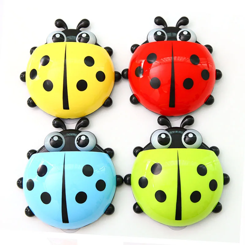 

1Pcs Wall Suction Rack Toothbrush Holder Toothpaste Organizer for Household Bathroom Accessories 4Colors Ladybug Pattern PP/PVC