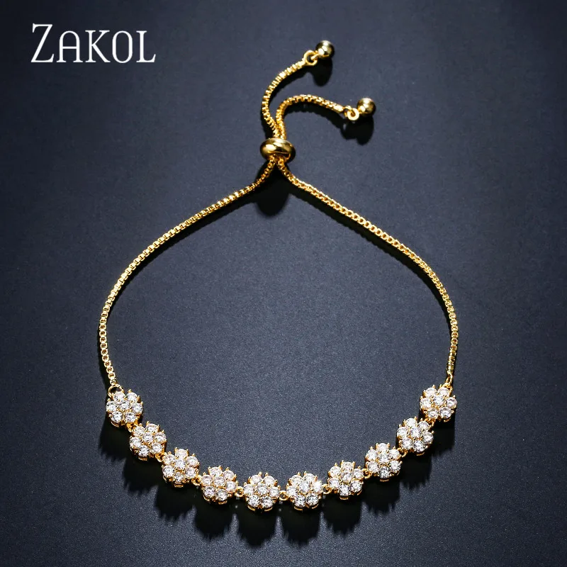 Женский Регулируемый браслет с фианитами в форме цветка | Украшения и аксессуары