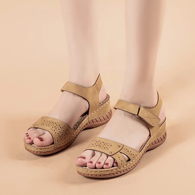 

Summer Women's Sandals Wedge Hook&loop Ladies Flats Shoes Sewing Platform Female Open Toe Casual Sandals Plus Size Woman Shoes