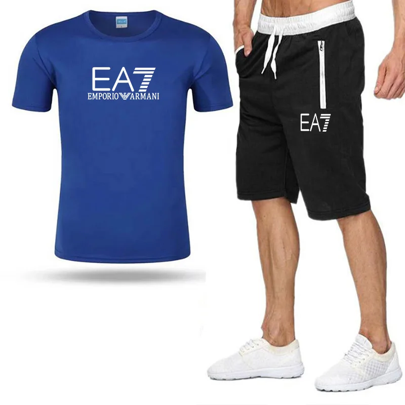 

2021 summer EA7 men's quick-drying breathable T-shirt short sleeve + European and American fashion sports zipper shorts men