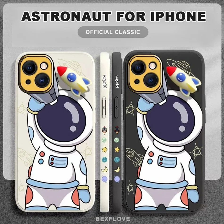 Чехол с мультяшным космосом астронавтом для iPhone 11 13 12 Pro Max Mini XS XR X 6 8 7 Plus мягкий