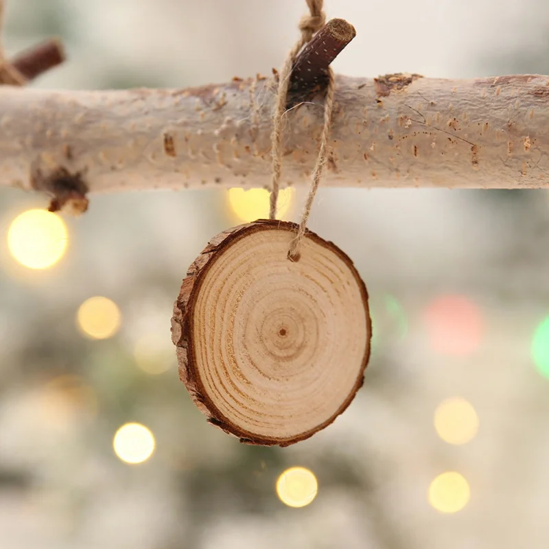 

Деревянная подвеска «сделай сам» на рождественскую елку, украшение из натуральной сосны, круглые ломтики, ремесло, Рождественское украшени...