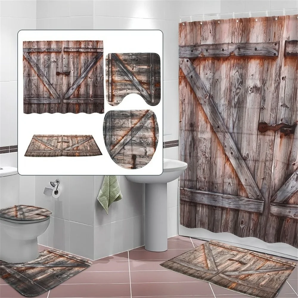 3D Винтаж деревянная дверь Водонепроницаемый Ванная комната 180*180 см душ Шторы