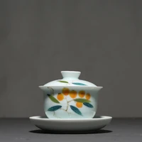 130ml hand painted loquat pattern gaiwan ceramic celadon kung fu tea bowl teacup teapots tea tureen drinkware teaware home decor