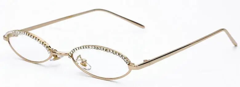 gold clear Ретро маленькие овальные солнцезащитные очки Norrow оправа хип-хоп классические солнцезащитные очки для мужчин и женщин прозрачные линзы Стразы солнцезащитные очки Oculos - Цвет линз: gold clear