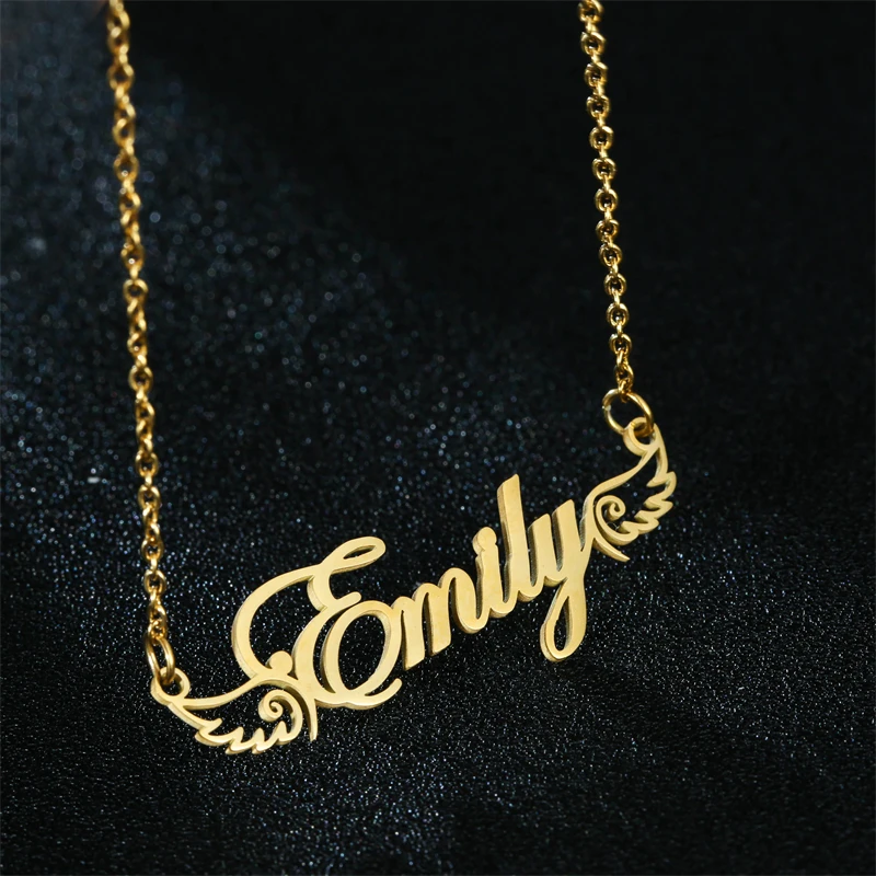 

Trendy Name Necklace Stainless Steel Angel Wings Pendant Chain Choker For Women Girls Mother's Day Personality MAMA Jewelry Gift