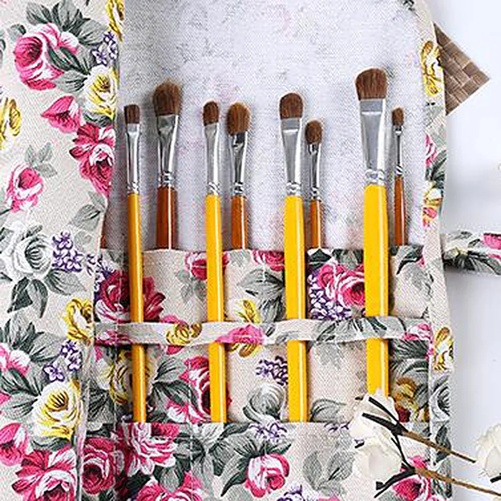 

22 Slots Printing Paint Brush Holder Durable Canvas Holder Rollup for Artist Watercolor Oil Paint Brush Tools Pens Pencils
