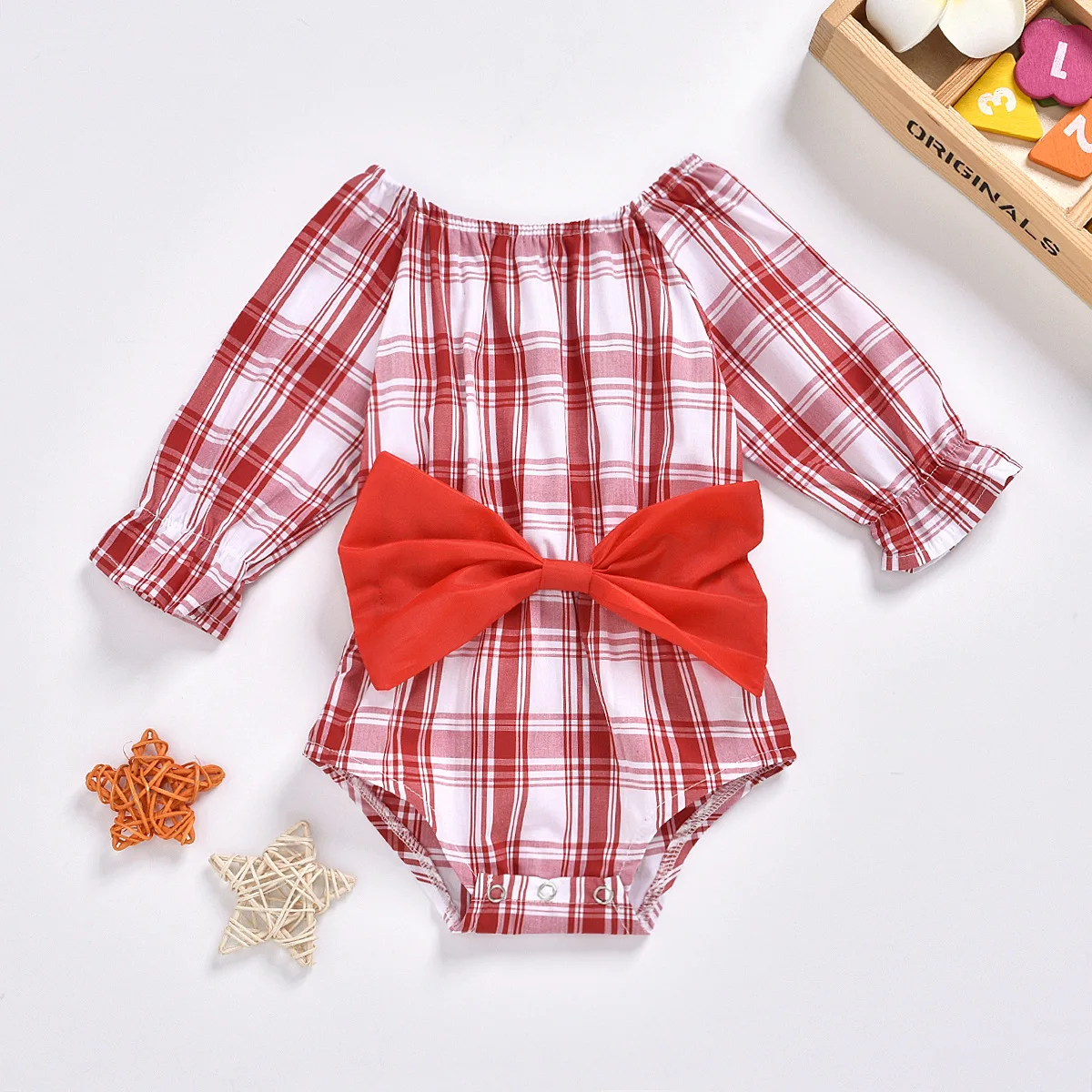 

Girls plaid bow long sleeve clothing climb clothes