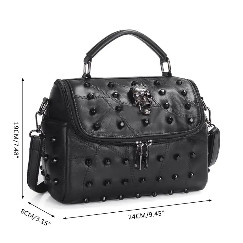 

Women Split Sheep Leather Messenger Rivet Skull Tote Handbag Travel Crossbody Satchel Purse Top Handle Bags 23GE