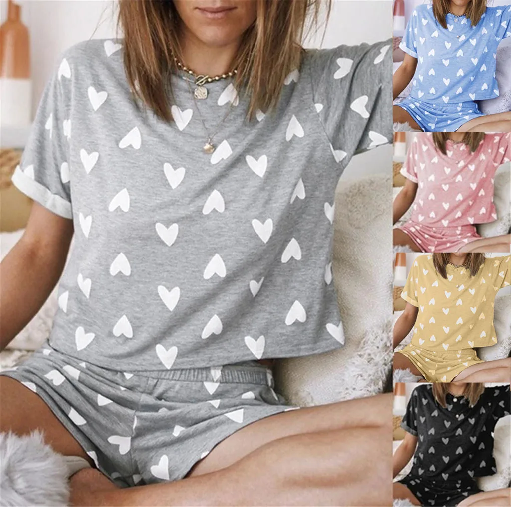Футболка и шорты Womail с принтом в виде сердца женский летний повседневный