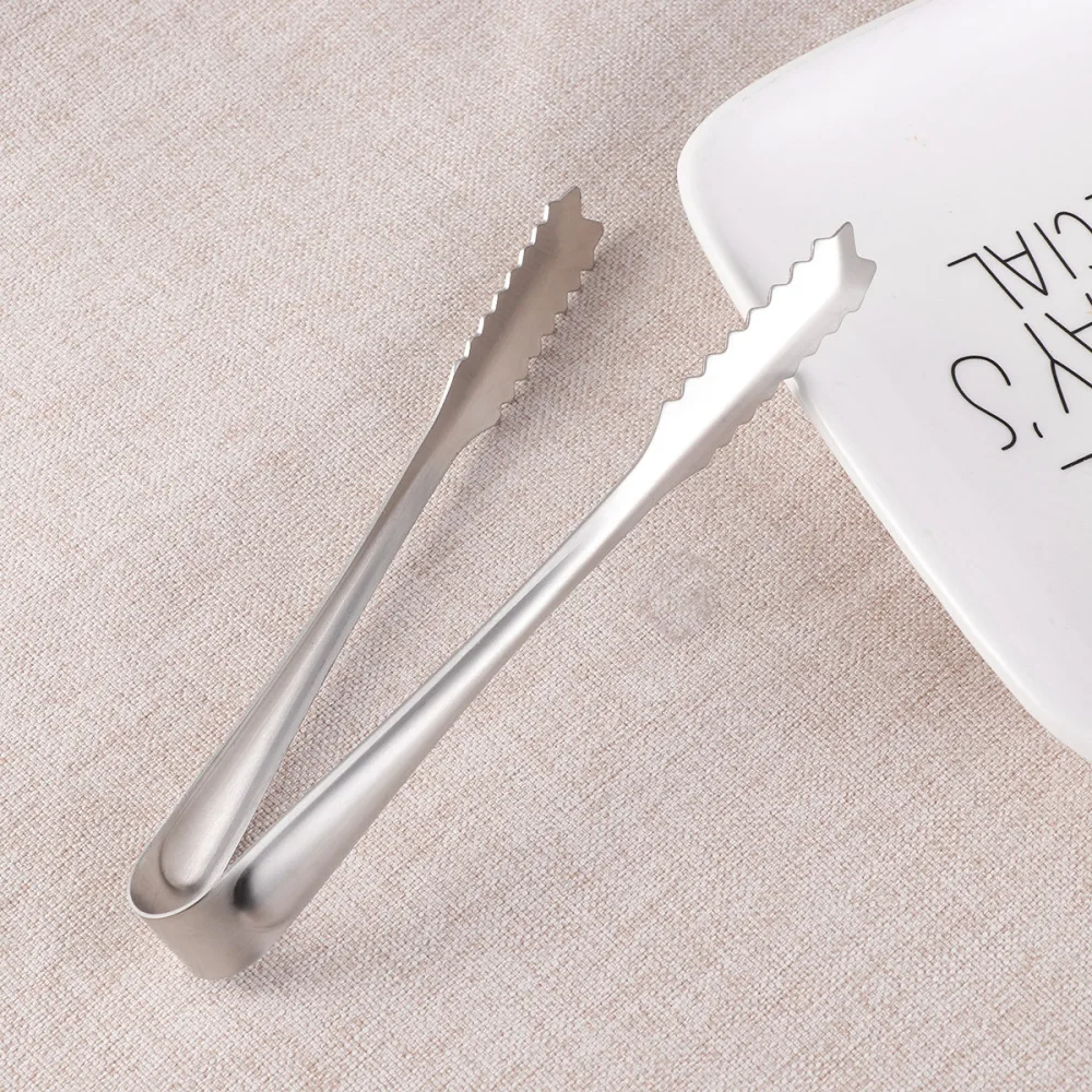 

4 Pcs 15CM Stainless Steel Mini Food Serving Tongs Practical Ice Cube Tongs Bread Clip Home Bar Supplies (YH65-A, Sanding)