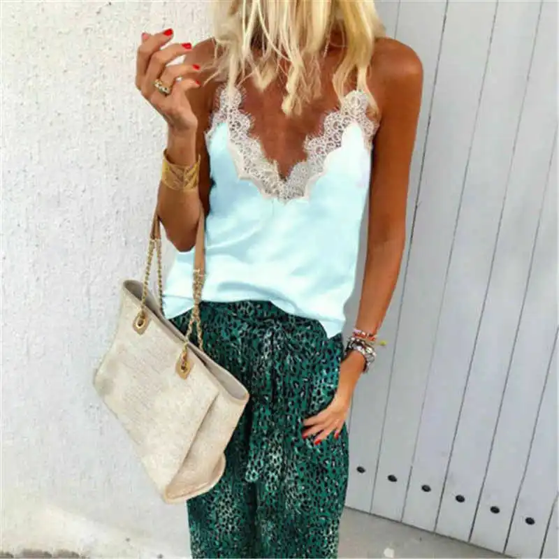 Жилет США Сексуальная короткая рубашка кружевные женские атласные шелковые топы