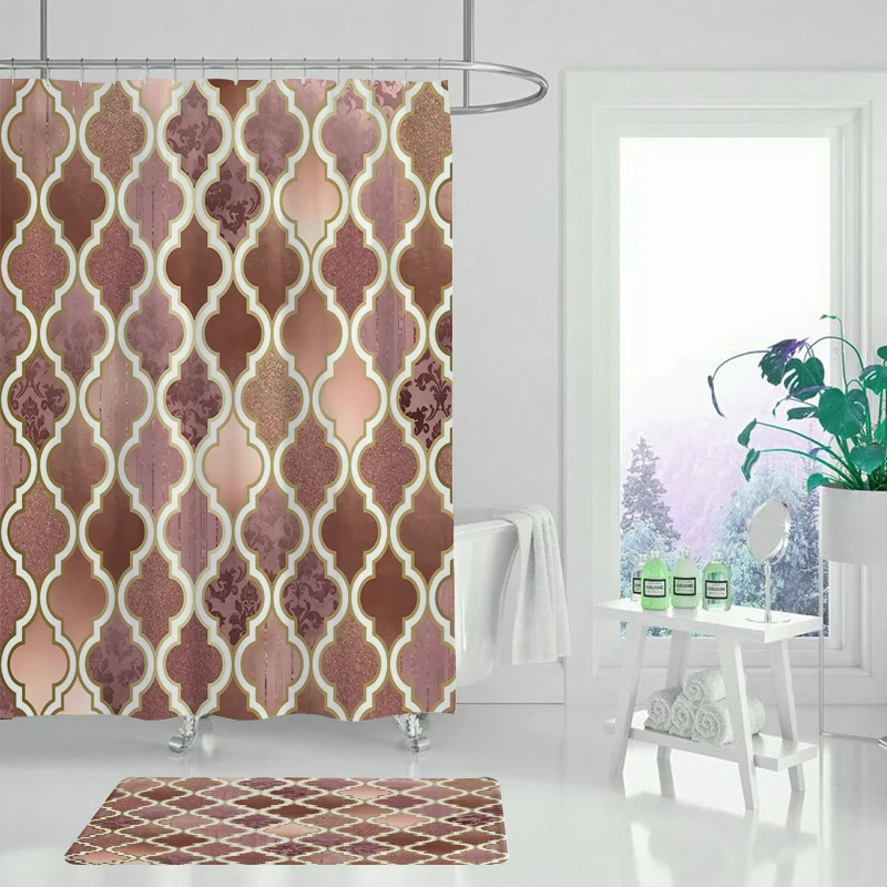 Красивая тканевая занавеска для душа с геометрическим рисунком цветная растений