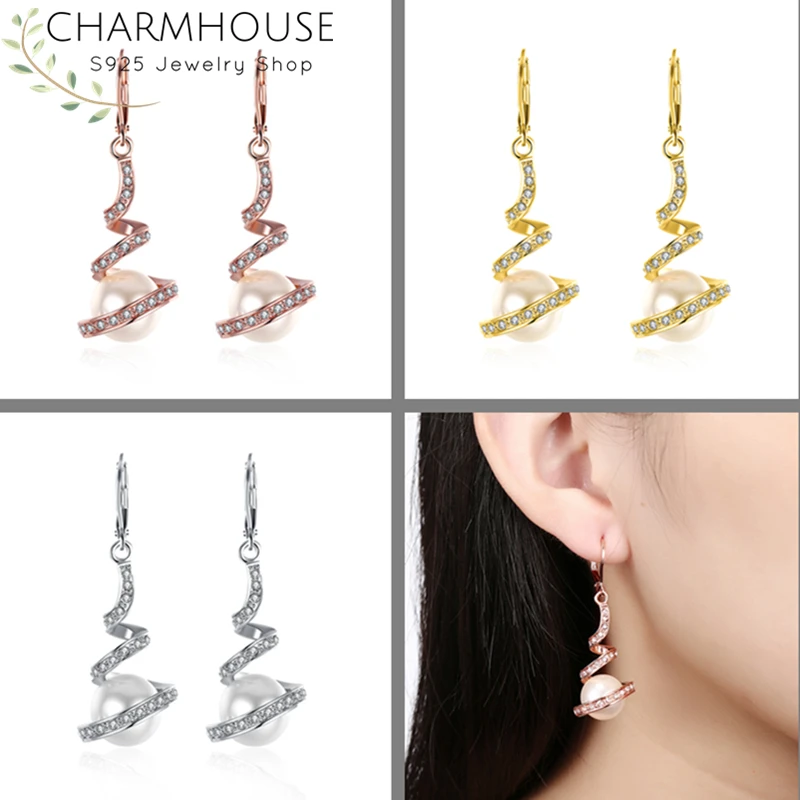 Charmhouse 18K розовые серьги золотого цвета для женщин серьга с жемчугом цирконием