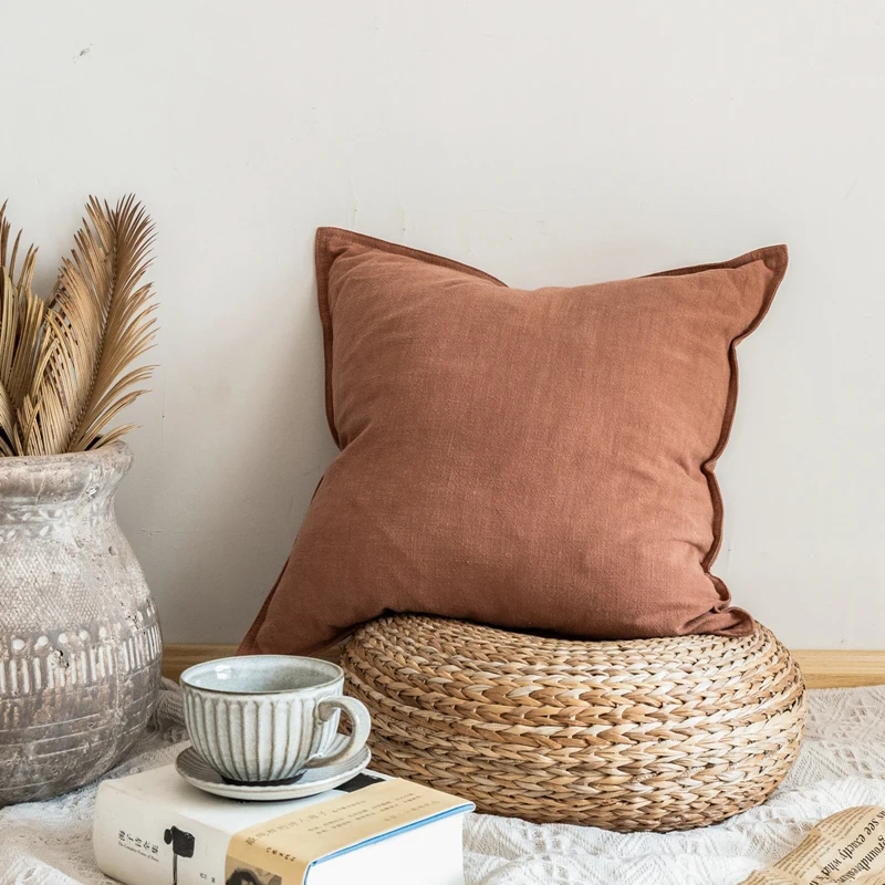 Простая наволочка 45x45 см льняная цвета слоновой кости темно серый кофейный с