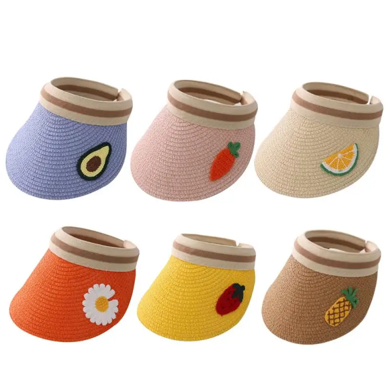 

Детская шляпа с маргаритками, Соломенная Панама с маленькими маргаритками и фруктами, летний Пустой Топ, Солнцезащитный головной убор, аксе...