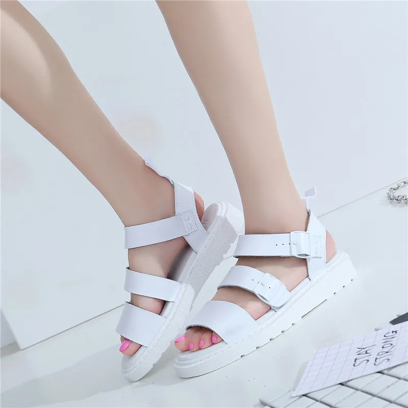 

Punk Style Women Gladiator Sandals Black Flat Shoes Woman Casual Thick Heel Beach Flats Sandalias Mujer 2020 Summer