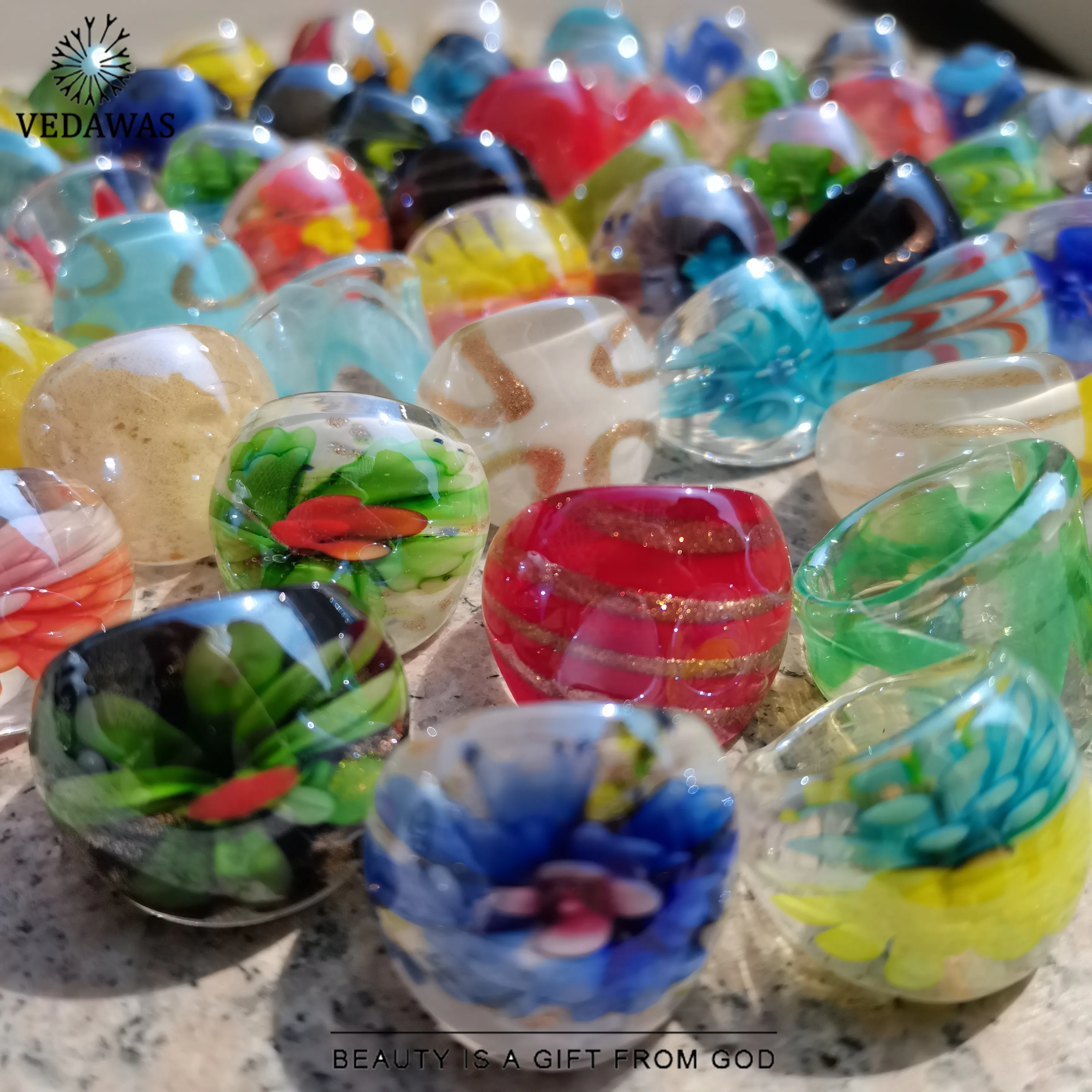 Мужские и женские кольца Vedawas из Модный яркий цветок стекла в богемном стиле