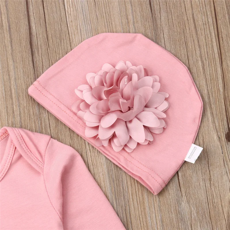 2PCS Newborn Baby Girl Clothes 3D Flower Long Sleeve Romper Jumpsuit Hat Autumn Outfit Set | Мать и ребенок