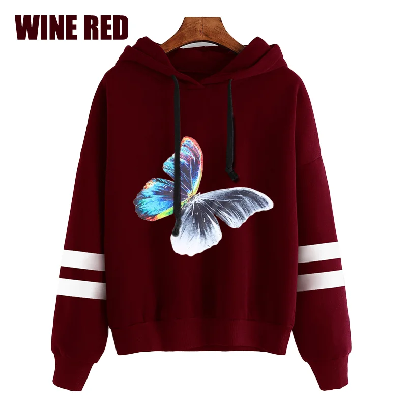 Women's Fashion Hooded Hoodies Butterfly Print Long Sleeve Sweatshirts Teens Oversized Hiphop Pullover Top for Girls S-4XL