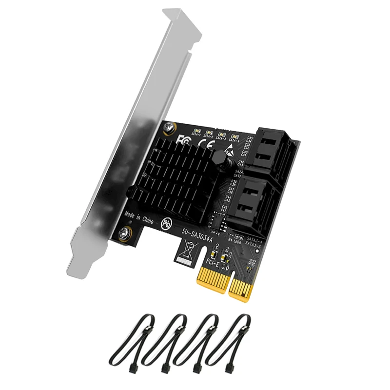 

PCIE SATA Card 4 Port 6Gbps SATA3.0 Mining Card Riser PCIe to SATA Controller SATA PCI-E Adapter PCI Express 3.0 X1 Add on Cards