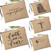 Faith sobre Fear-Bolso de cosméticos estampado para mujer, bolsa con eslogan religioso gráfico Fear, bolso de aseo, bolso de maquillaje