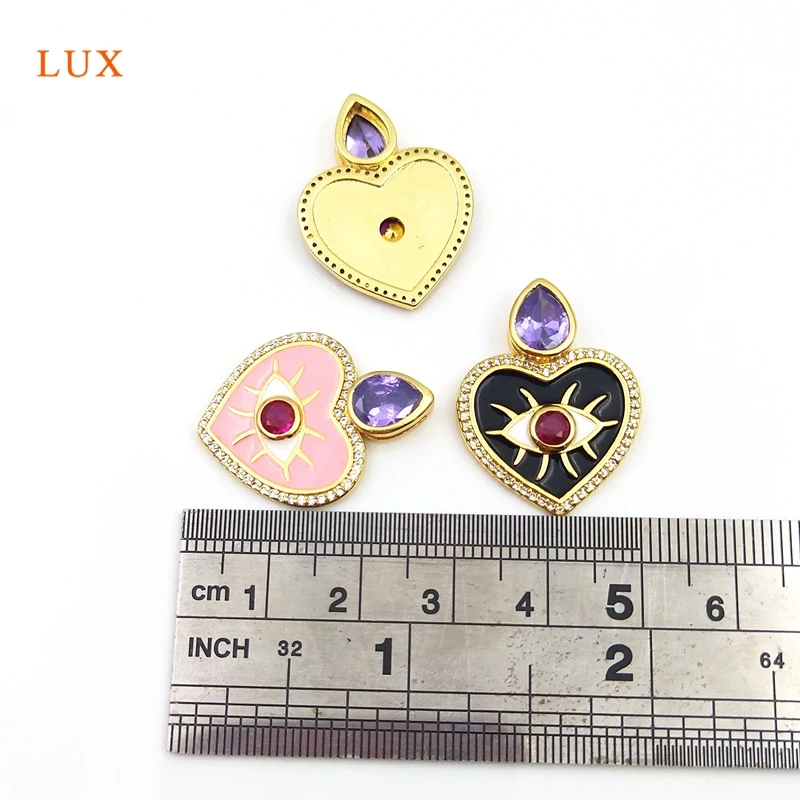 

5pcs Evil Eye Heart Shape Micro CZ Pave Pendant Synthetic Quartz Pink Black Pendants For Women Necklace Making Handmade Jewelry