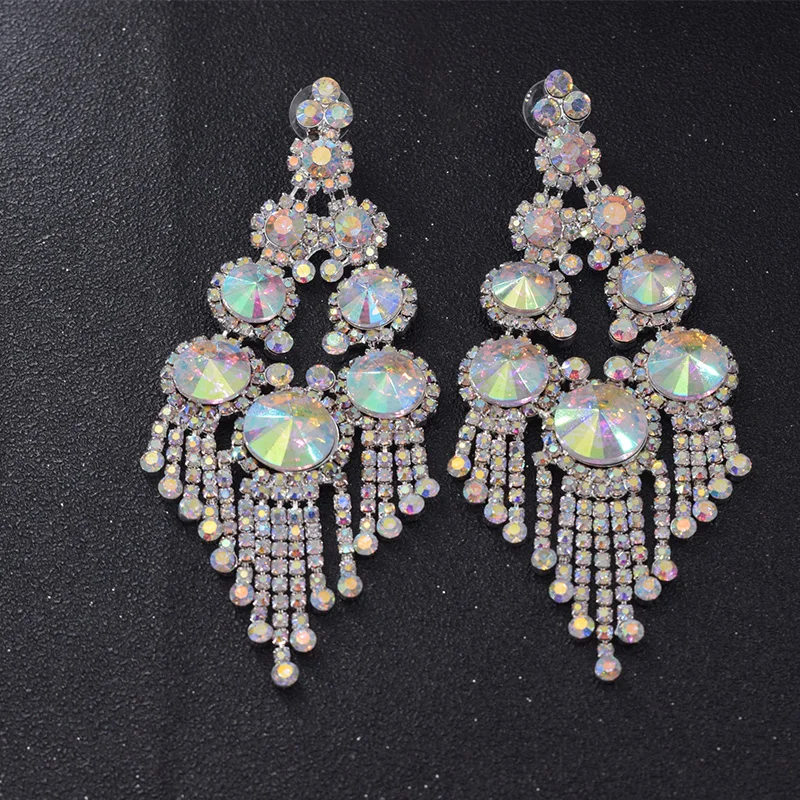 11 см длинные висячие серьги кристально прозрачные стразы платье с кисточками для