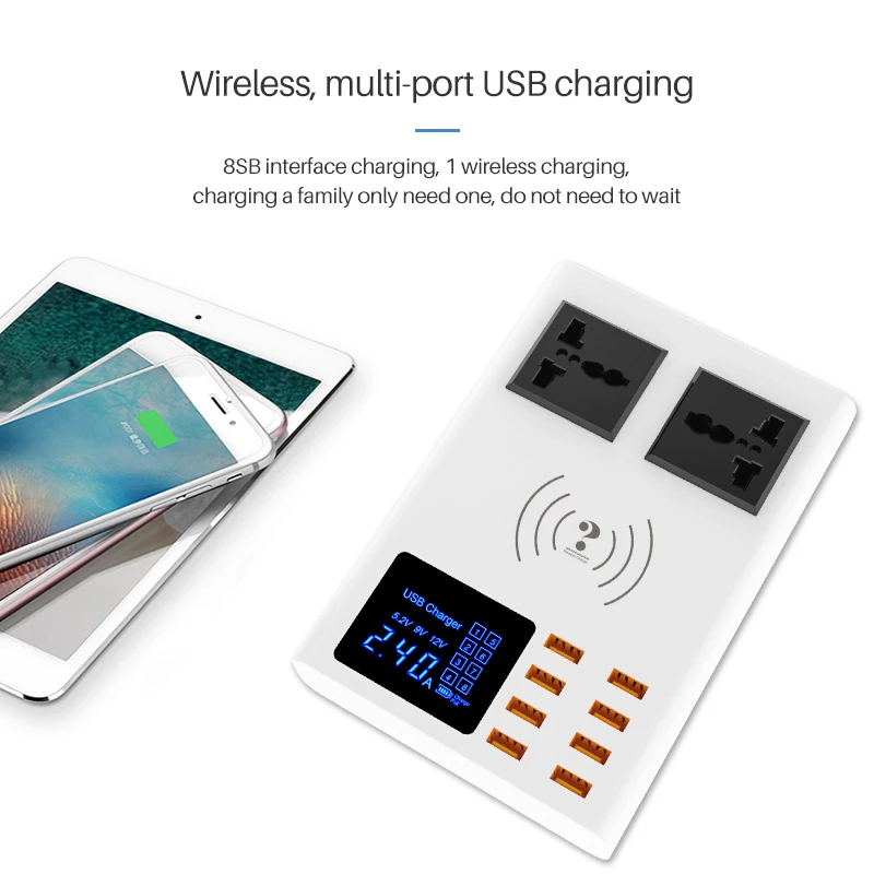 Intelligent digital multi-port charger Universal 10W wireless fast charging mobile phone adapter socket | Электроника