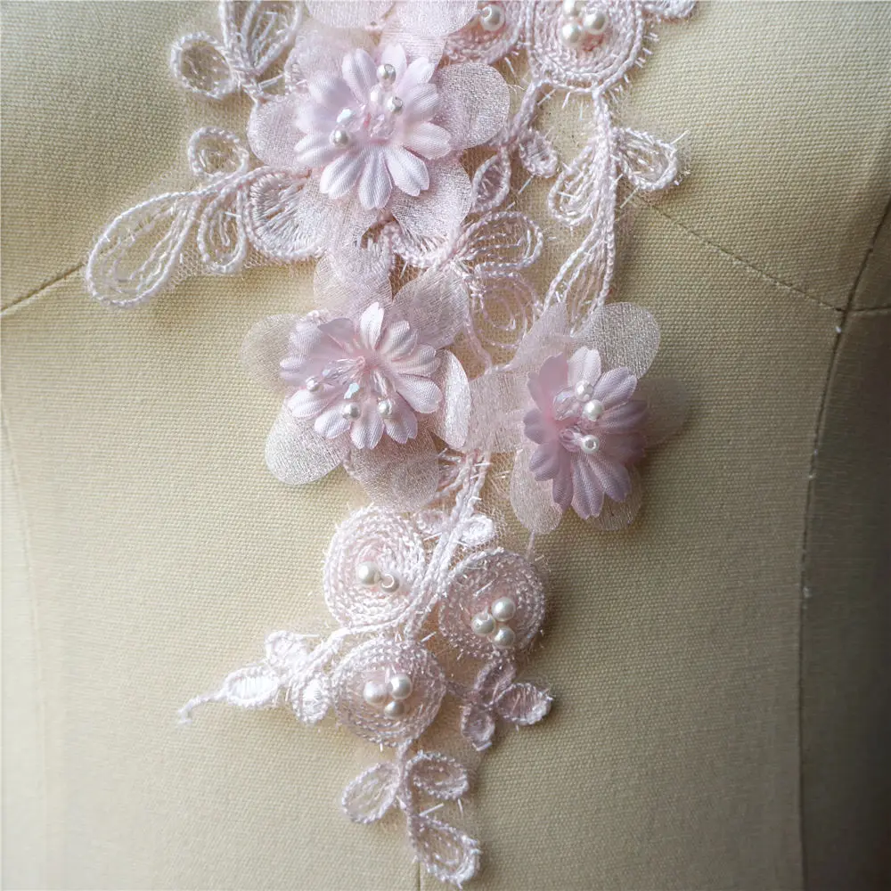 Розовые бусины в форме цветов кружевной материал для свадьбы платье оторочка с