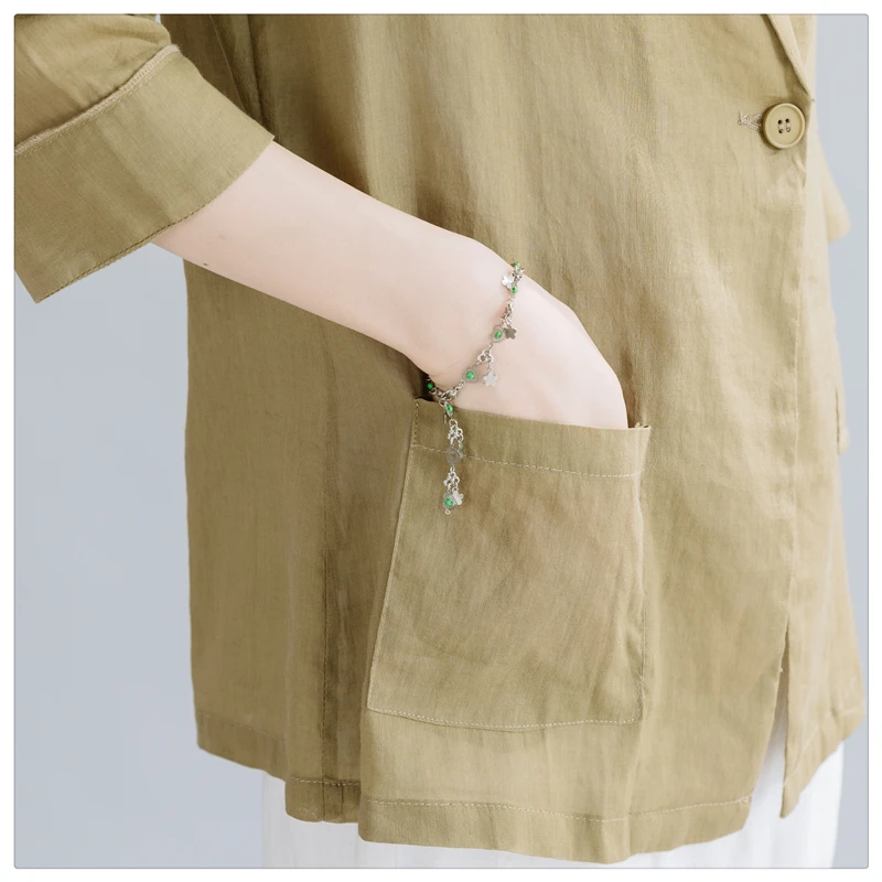 

2020 New Summer Cotton Linen Women Blazer Vintage Long Sleeve Thin All-Match Cardigan Jacket Female Loose Large Size Jacket Coat