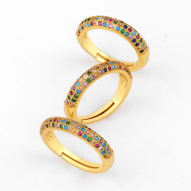Colorful Crystal Adjustable Ring for Women Creative Gold Color Geometric Open Statement Ladies Fashion Gift Jewelry | Украшения и