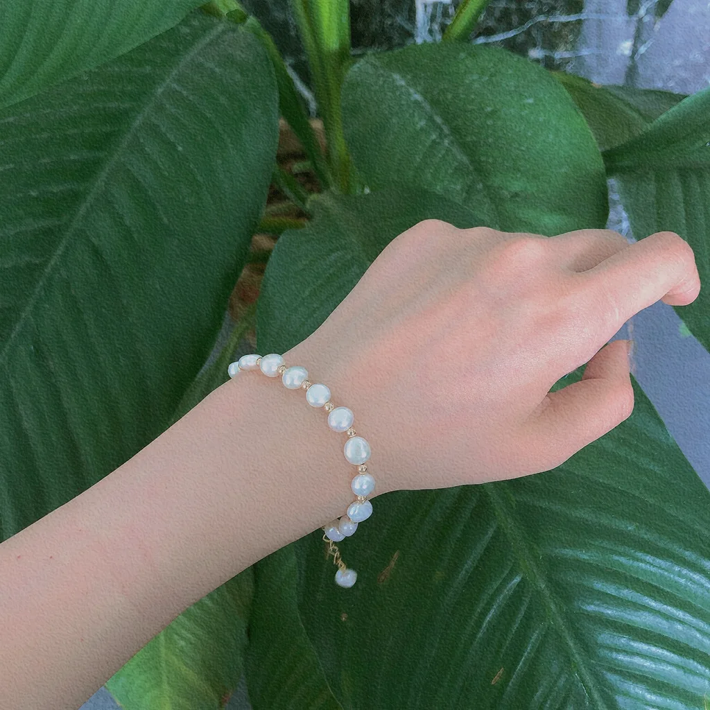 Женский браслет с натуральным пресноводным жемчугом 14 к | Украшения и аксессуары