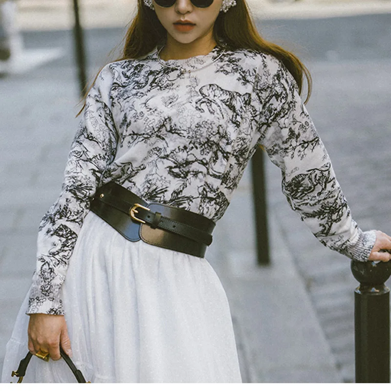 Women Loose Long Sweater Runway 2019 Fall Winter Tiger Animal Print Full O-neck Knit Pullover P-098 | Женская одежда