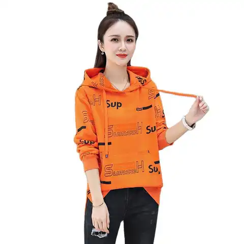 Women Cotton Hoodie Printed Women's Clothing 2022 Spring Autumn New Korean Loose Sports Casual Fashion Long-Sleeved Sweatshirt D