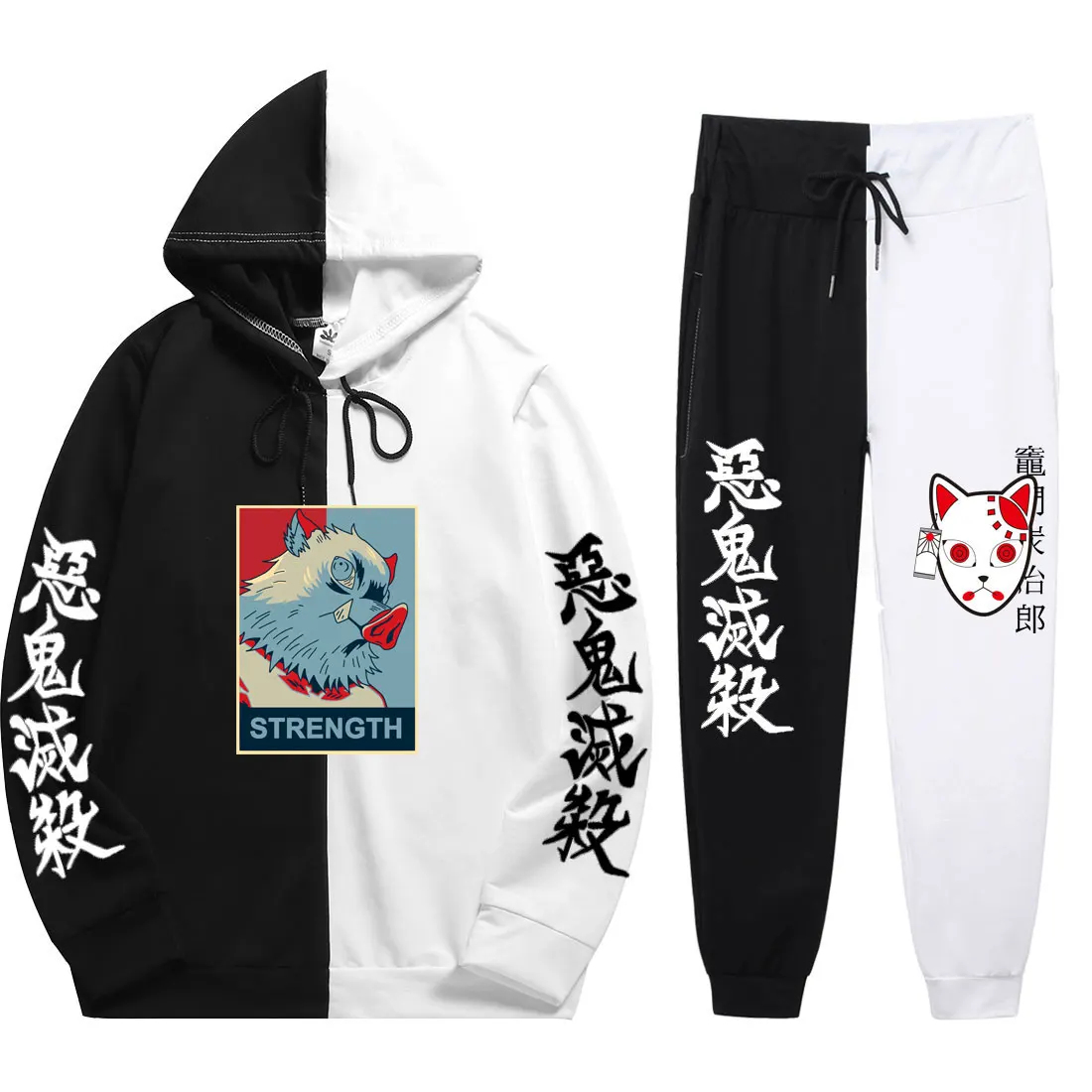 

Новинка 2021, осенняя спортивная одежда с японским анимационным принтом рассекающего демонов, мужской костюм, толстовка с капюшоном и штаны
