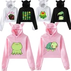 Кошачьими ушками на капюшоне для девочек, милые толстовки с лягушкой женские розовые России Стиль кофты Модный женский рисунками зверей из мультфильмов верхняя одежда в стиле хип-хоп пуловеры
