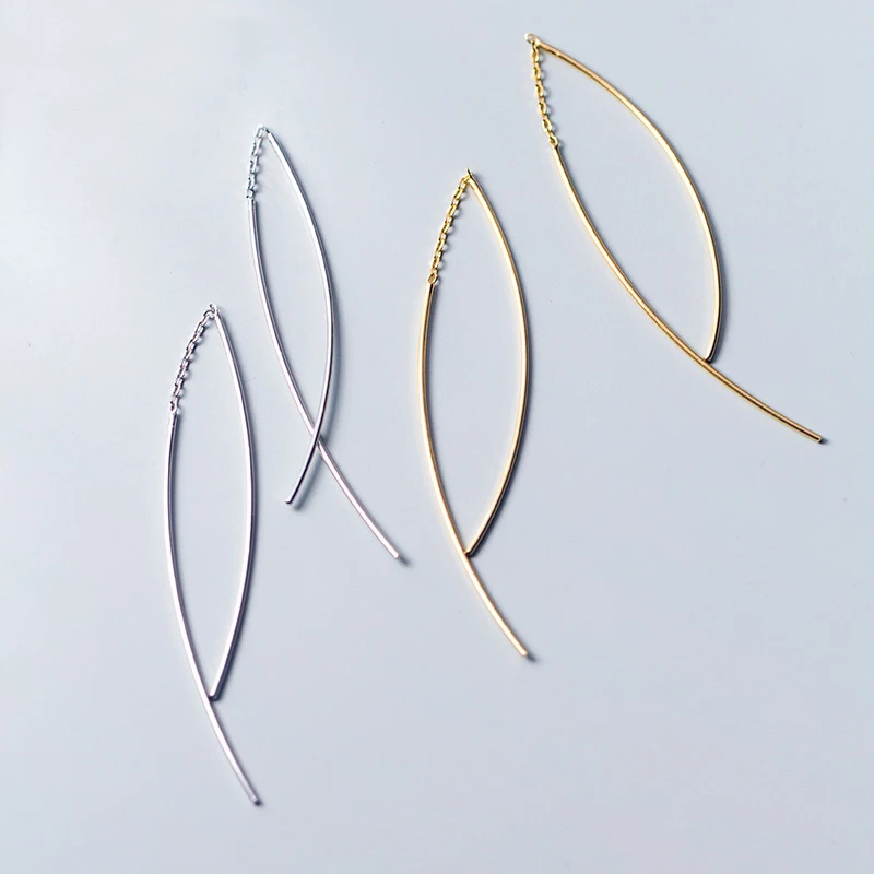 

100% Real 925 Sterling Silver Simple Threader Earrings Delicate Pull Through Earrings for Women Girls E0047