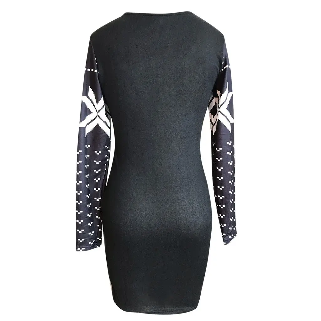 

Fashion Christmas Women Dresses Knitted Print Bodycon Ladies Long Sleeve Dress 2020 Autumn Winter Female Festive Clothing
