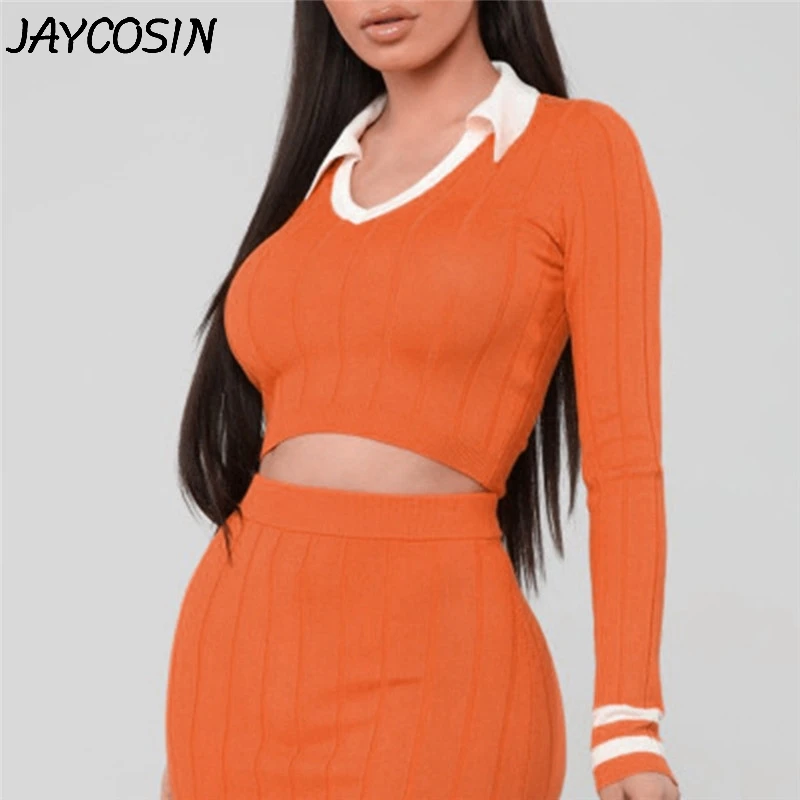 JAYCOSIN спортивный костюм для женщин Полосатый V-образный вырез отворот длинный