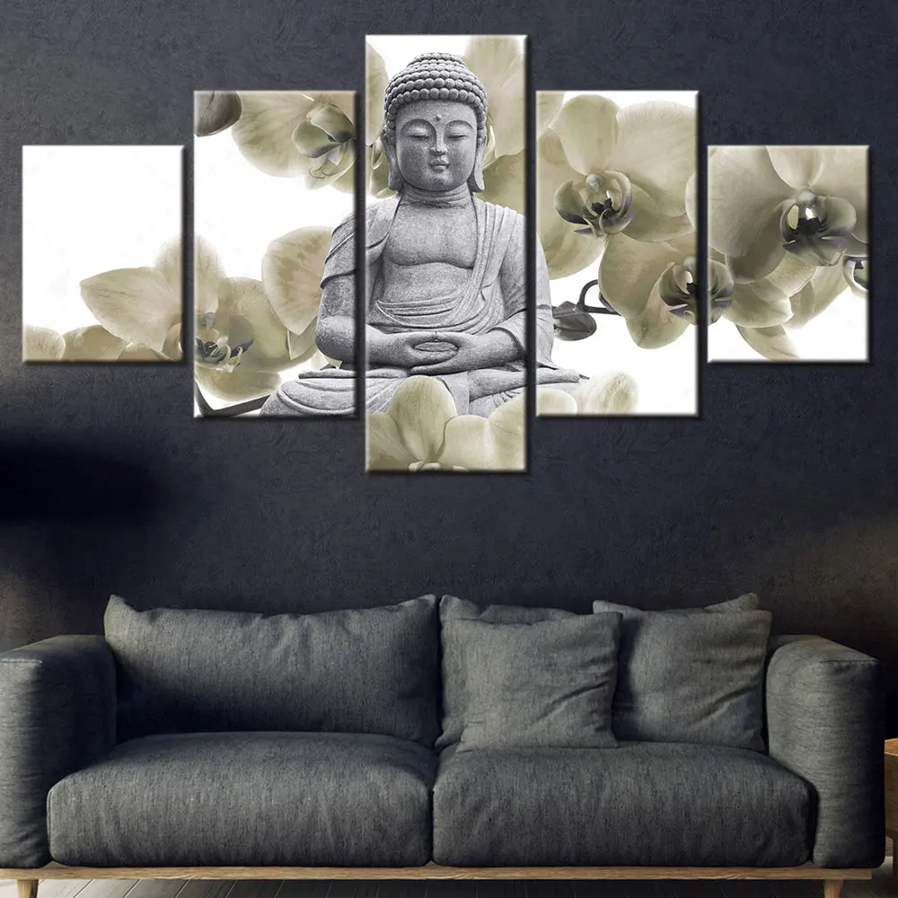 

Artsailing HD 5 Pieces Flower And Buddha Poster Home Decorative Canvas Painting For Living Room Printed Wall Art Free Shipping