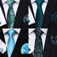 2021 new design factory sale wedding present tie pocket squares set necktie men floral suit accessories green fit formal party