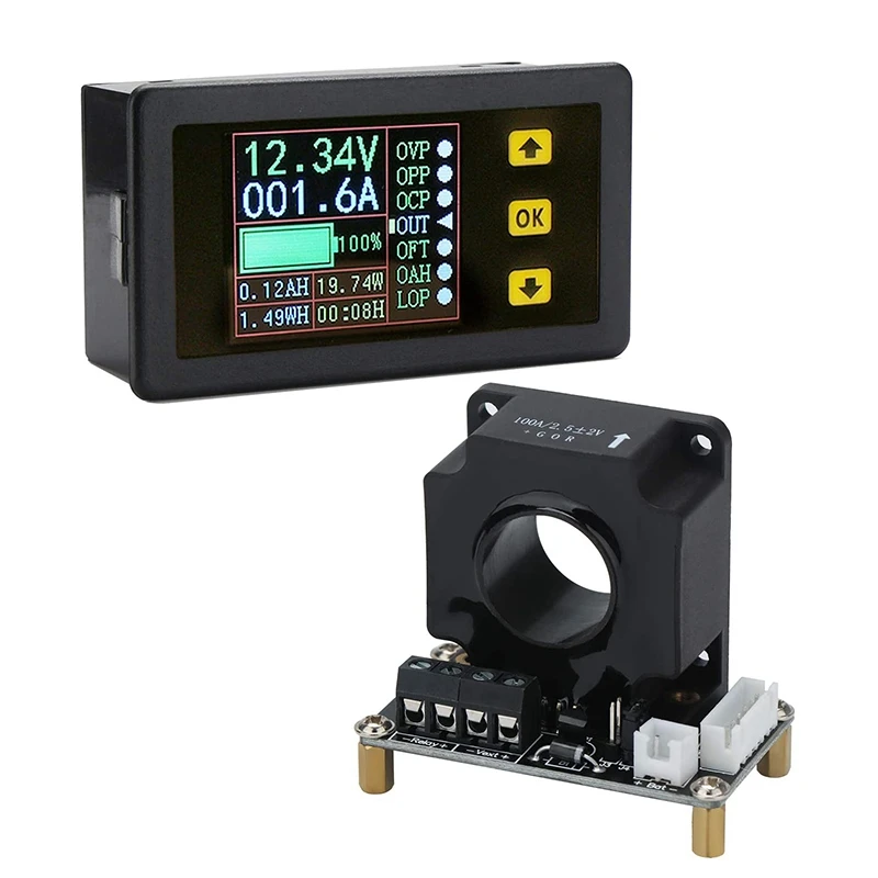 

Charge-Discharge Monitor 0-90V 100A DC Ammeter Voltmeter LCD Display Digital AH WH Watt Meter Tester with Hall Sensor