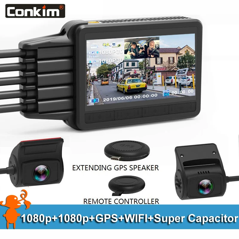 Автомобильный видеорегистратор Conkim с двумя объективами s K2S GPS + WIFI DVR фронтальная